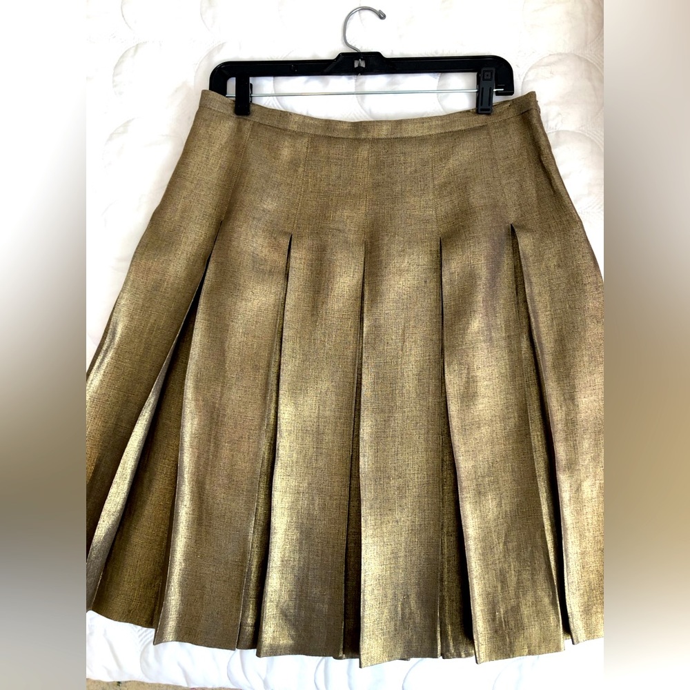 Burberry Box Pleat Metallic Linen Skirt US Size 6
